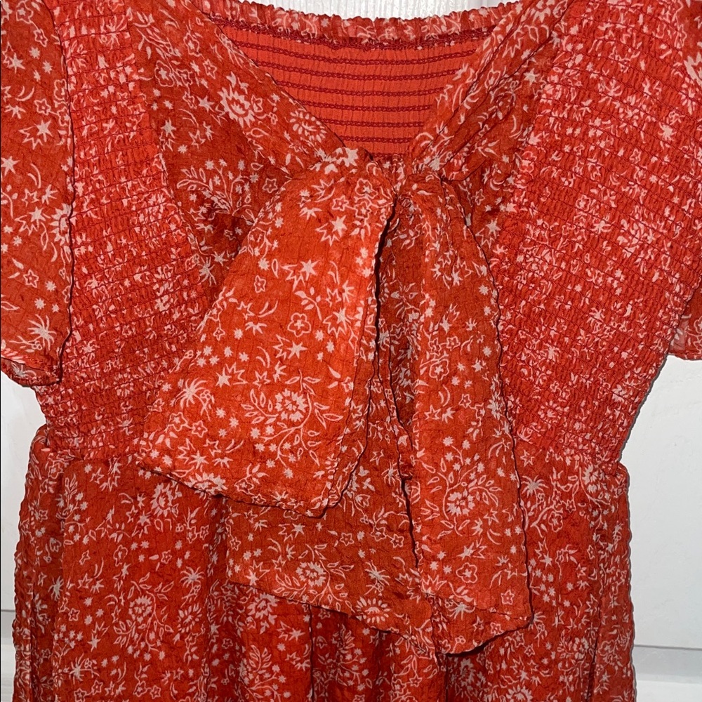 Madewell Coral Red Floral Smocked Mini Dress - Picture 6 of 8